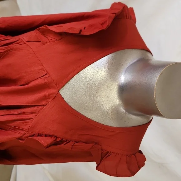 NWT Sacred Threads Rust color ruffled, slip over, blouse or tunic one size - Picture 2 of 7